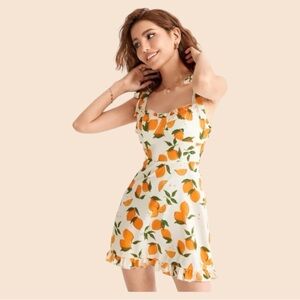 cider yellow dress LEMON PRINT V-NECK KNOTTED MINI SIZE MEDIUM NWT Beach Day - Cider